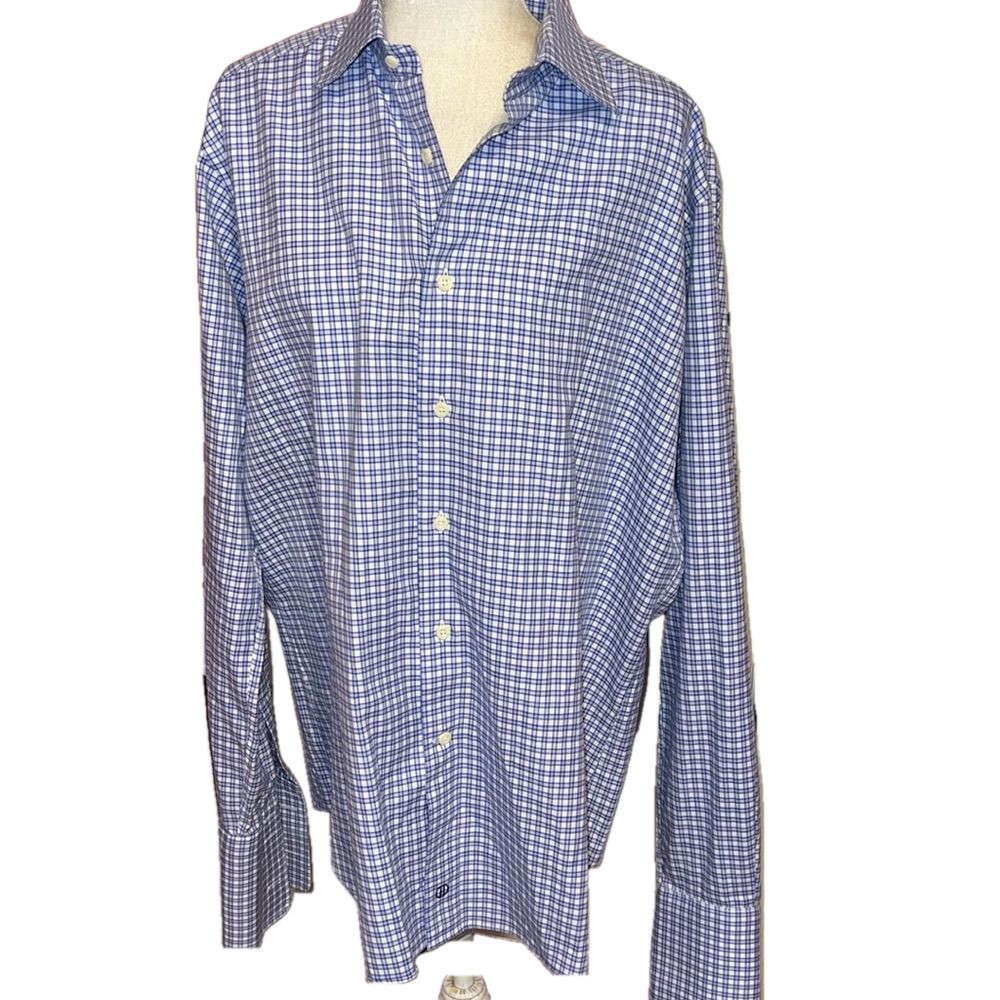 David Donahue Trim Cotton French Cuff Dress Shirt 171/2 36/37